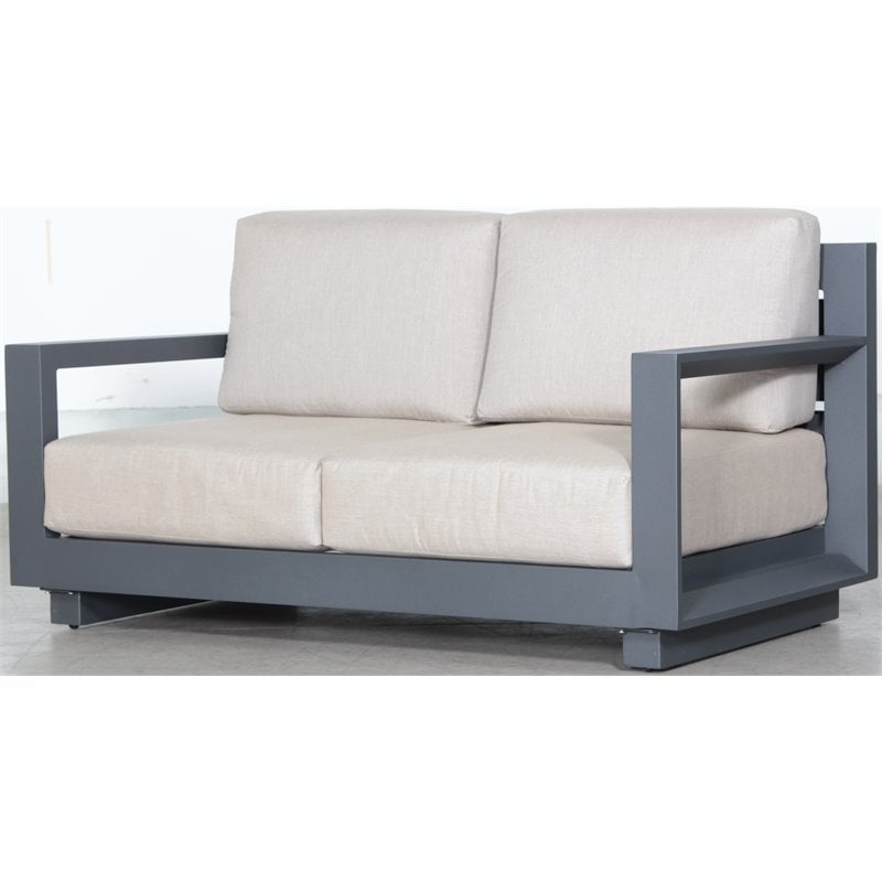 Paris Loveseat Gray Aluminum Frame in Taupe Cushion