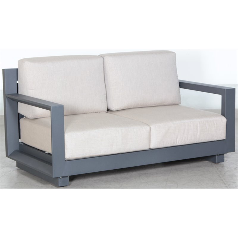Paris Loveseat Gray Aluminum Frame in Taupe Cushion