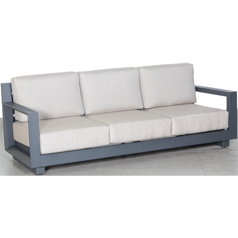 Paris Sofa Gray Aluminum Frame in Taupe Cushion