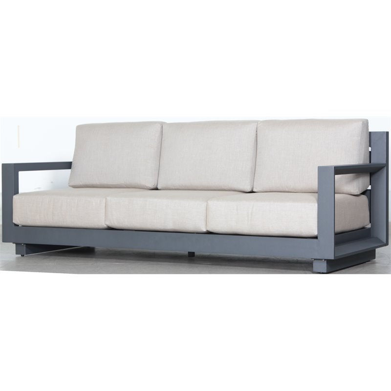 Paris Sofa Gray Aluminum Frame in Taupe Cushion
