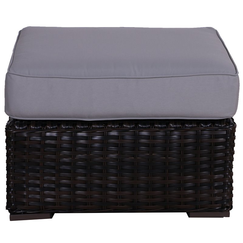 Santa Monica Ottoman in Tan Fabric Espresso Brown Frame/Gray Cushion