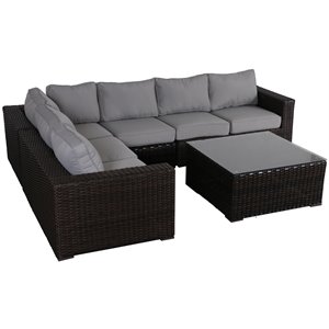 Santa Monica Sectional Set in Tan Fabric Espresso Brown Frame/Gray Cushion