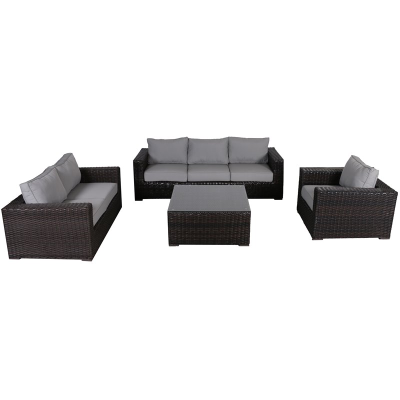 Santa Monica Deep Seating Set in Tan Fabric Espresso Brown Frame/Gray Cushion