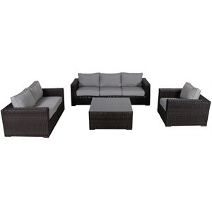 Santa Monica Deep Seating Set in Tan Fabric Espresso Brown Frame/Gray Cushion