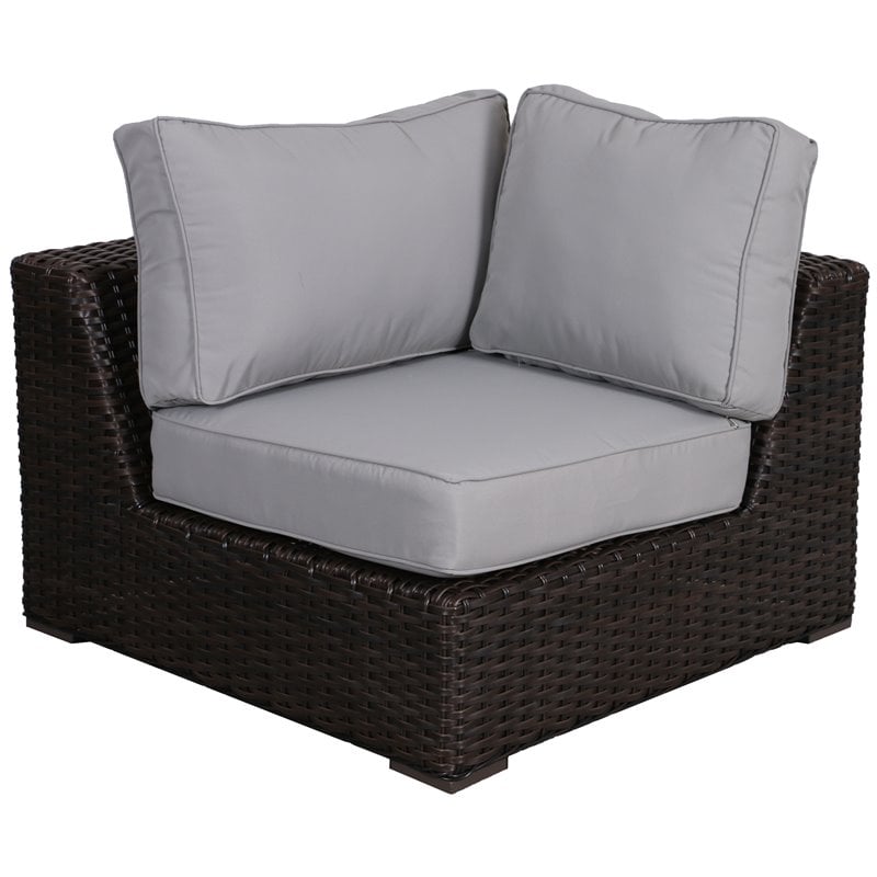 Santa Monica Corner Sectional in Tan Fabric Espresso Brown Frame/Gray Cushion