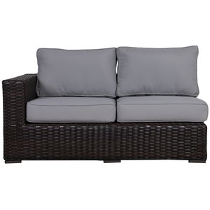 santa monica left end sectional in tan fabric espresso brown frame/gray cushion