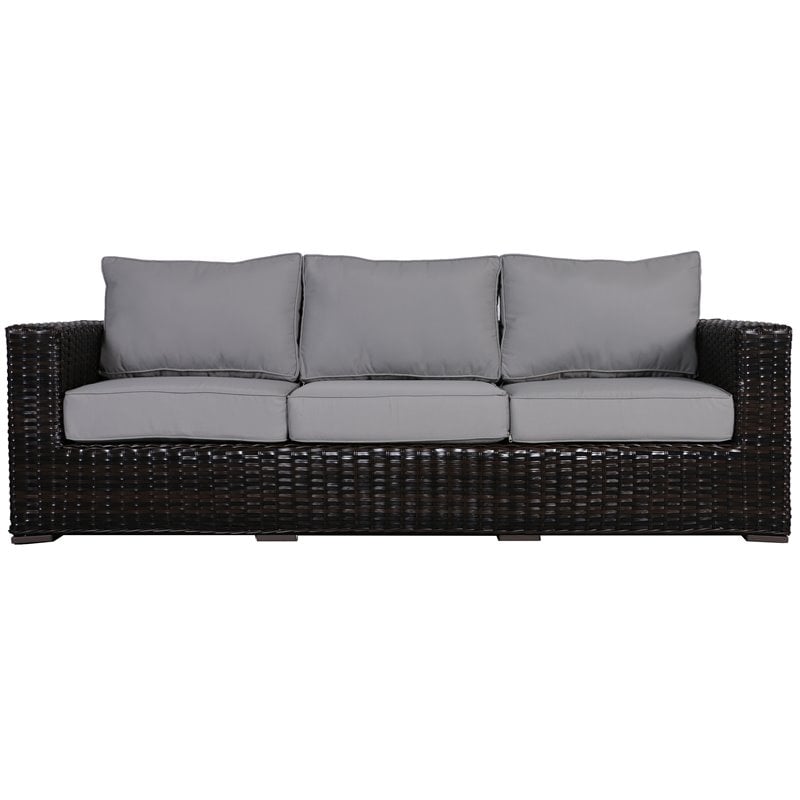 Santa Monica Sofa in Tan Fabric Espresso Brown Frame/Gray Cushion