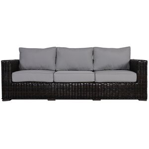 Santa Monica Sofa in Tan Fabric Espresso Brown Frame/Gray Cushion