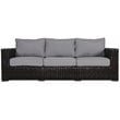 Santa Monica Sofa in Tan Fabric Espresso Brown Frame/Gray Cushion