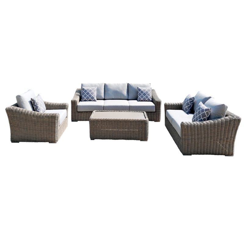 Tulum Two-Tone Dark Beige Aluminum Frame Deep Seating Set in Silver Cushions