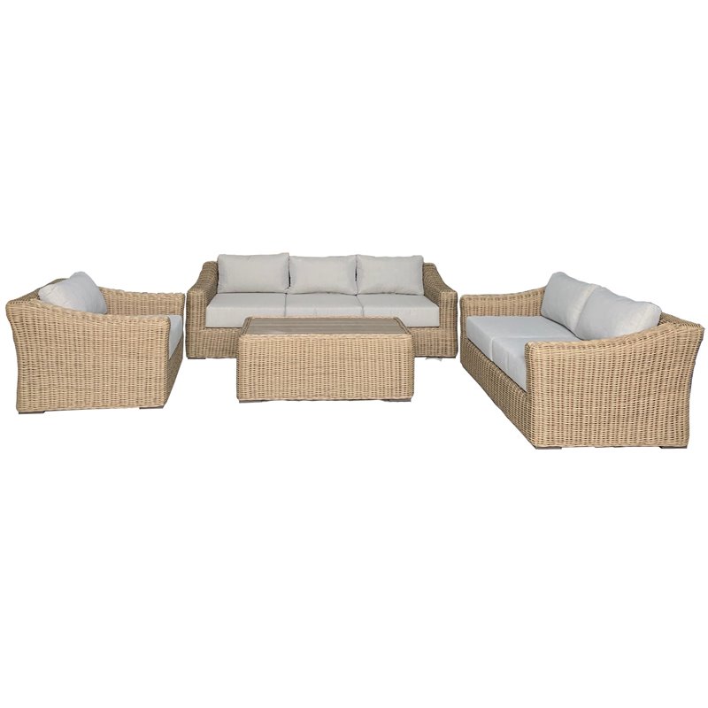 Tulum Two-Tone Dark Beige Aluminum Frame Deep Seating Set in Silver Cushions