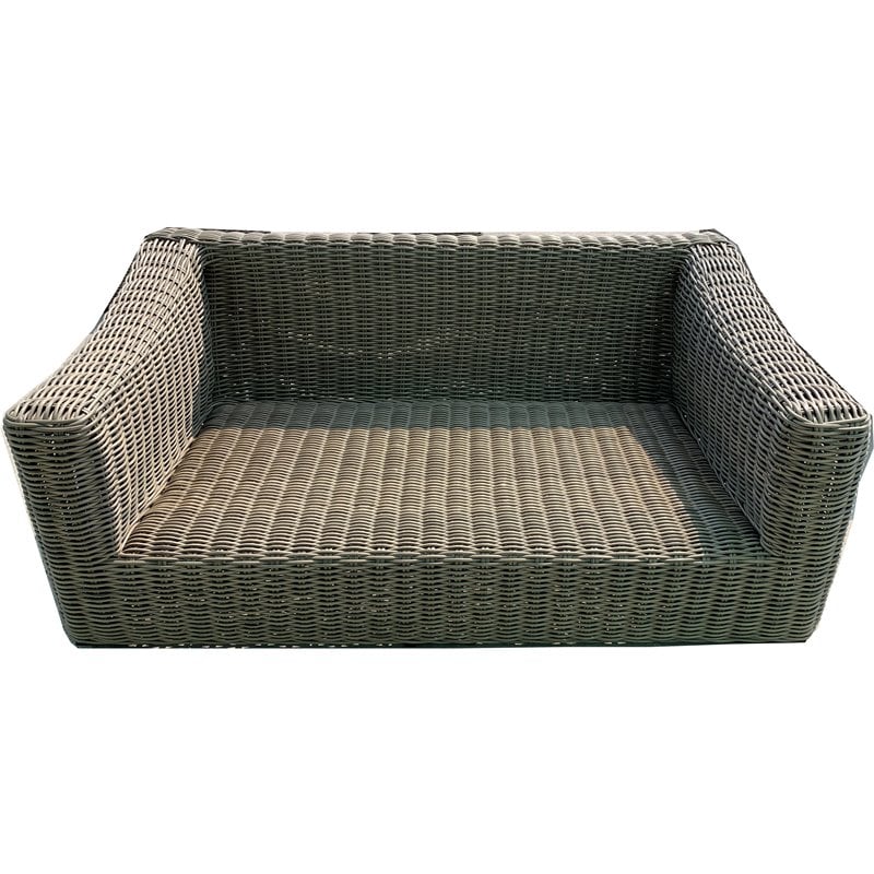 Tulum Two-Tone Dark Beige Aluminum Frame Loveseat in Silver Cushions