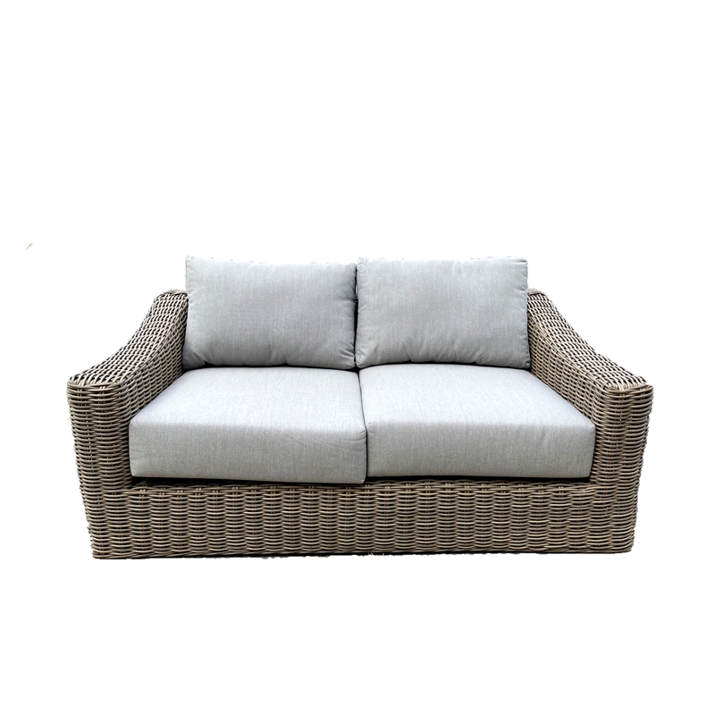 Tulum Two-Tone Dark Beige Aluminum Frame Loveseat in Silver Cushions