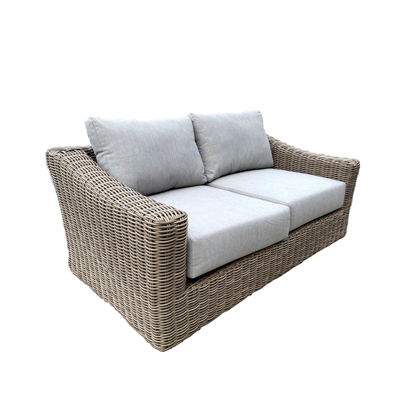 Tulum Two-Tone Dark Beige Aluminum Frame Loveseat in Silver Cushions