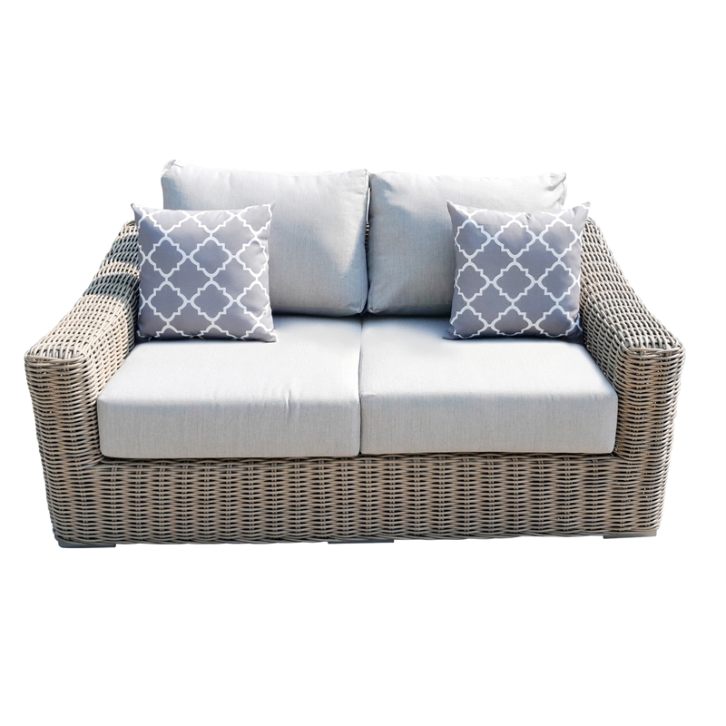 Tulum Two-Tone Dark Beige Aluminum Frame Loveseat in Silver Cushions