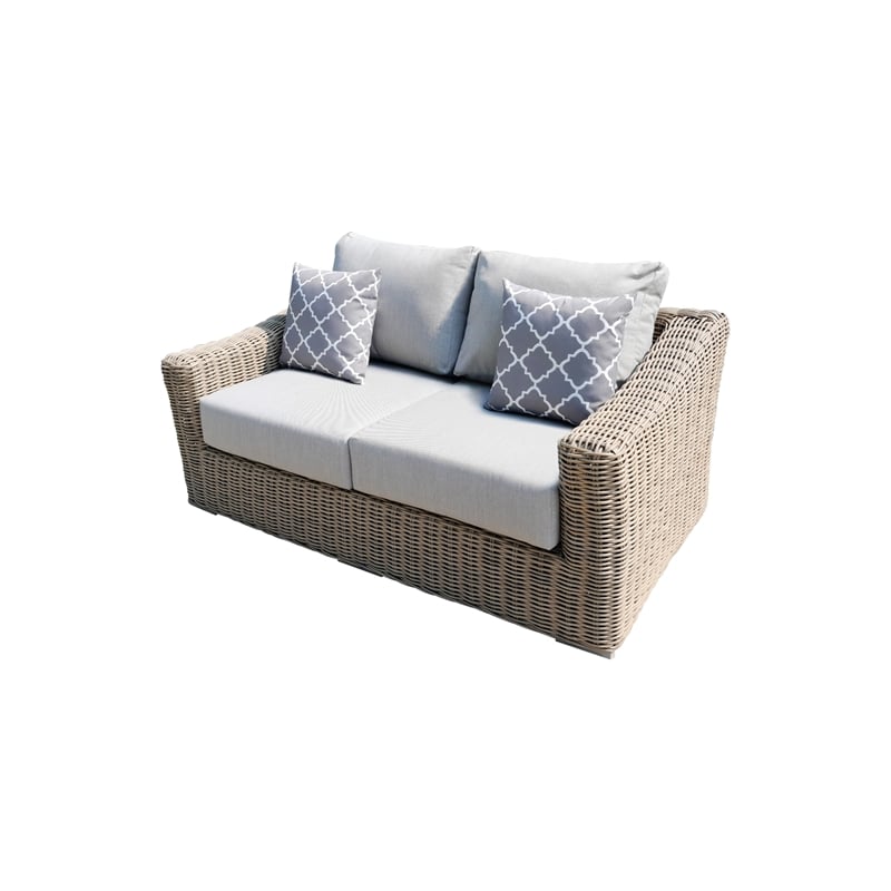 Tulum Two-Tone Dark Beige Aluminum Frame Loveseat in Silver Cushions