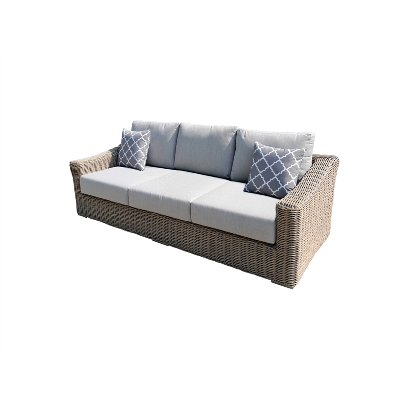 Tulum Two-Tone Dark Beige Aluminum Frame Sofa in Silver Cushions