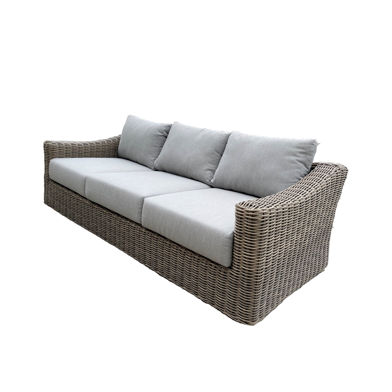 Tulum Two-Tone Dark Beige Aluminum Frame Sofa in Silver Cushions