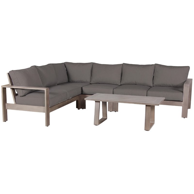 Aruba Aluminum Frame Sectional in Handpainted Taupe Canvas Charcoal