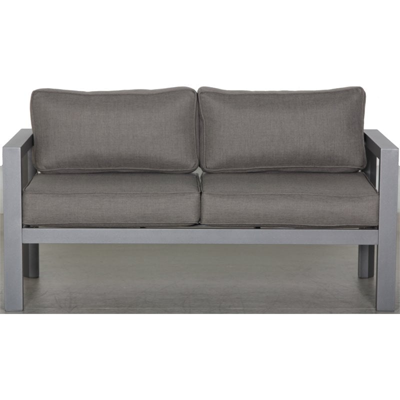 Cabo Aluminum Loveseat Set with Gray Frame in Charcoal Cushion