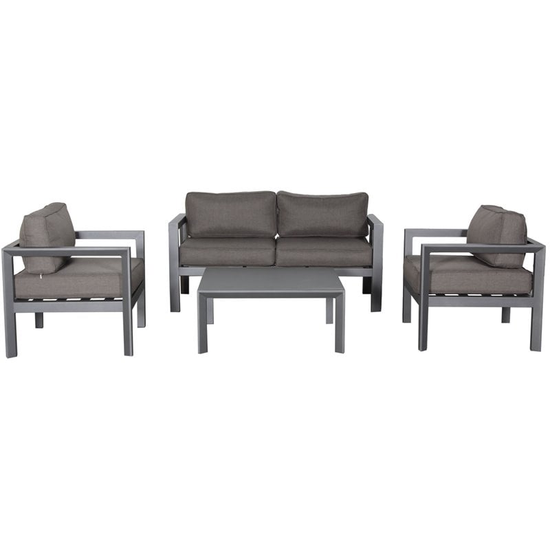 Cabo Aluminum Loveseat Set with Gray Frame in Charcoal Cushion