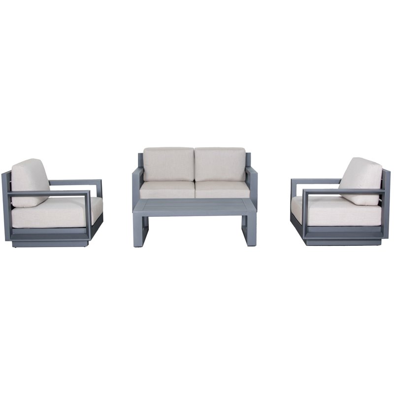 Paris 4-PC Loveseat Set Gray Aluminum Frame in Taupe Cushion
