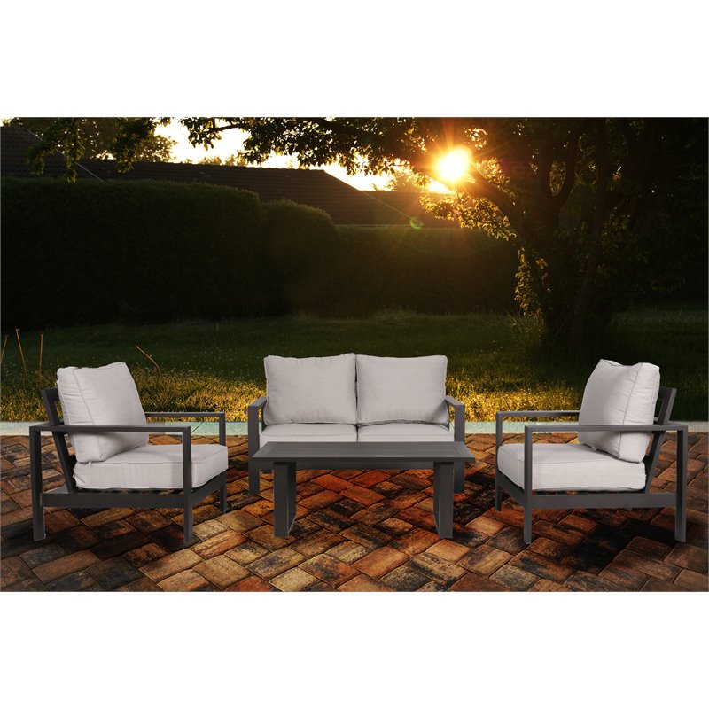 Atlantis Aluminum Frame Loveseat and Club Chair Set in Brown/Silver Cushion