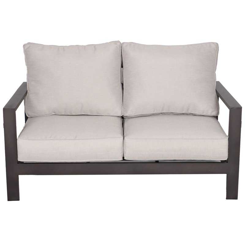 Atlantis Aluminum Frame Loveseat and Club Chair Set in Brown/Silver Cushion