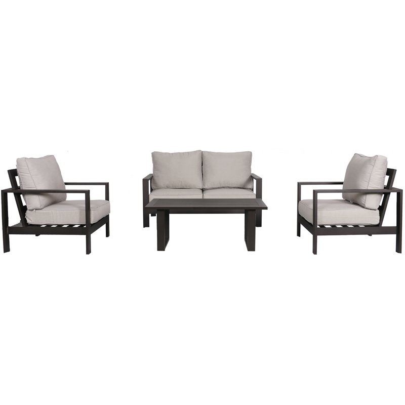 Atlantis Aluminum Frame Loveseat and Club Chair Set in Brown/Silver Cushion