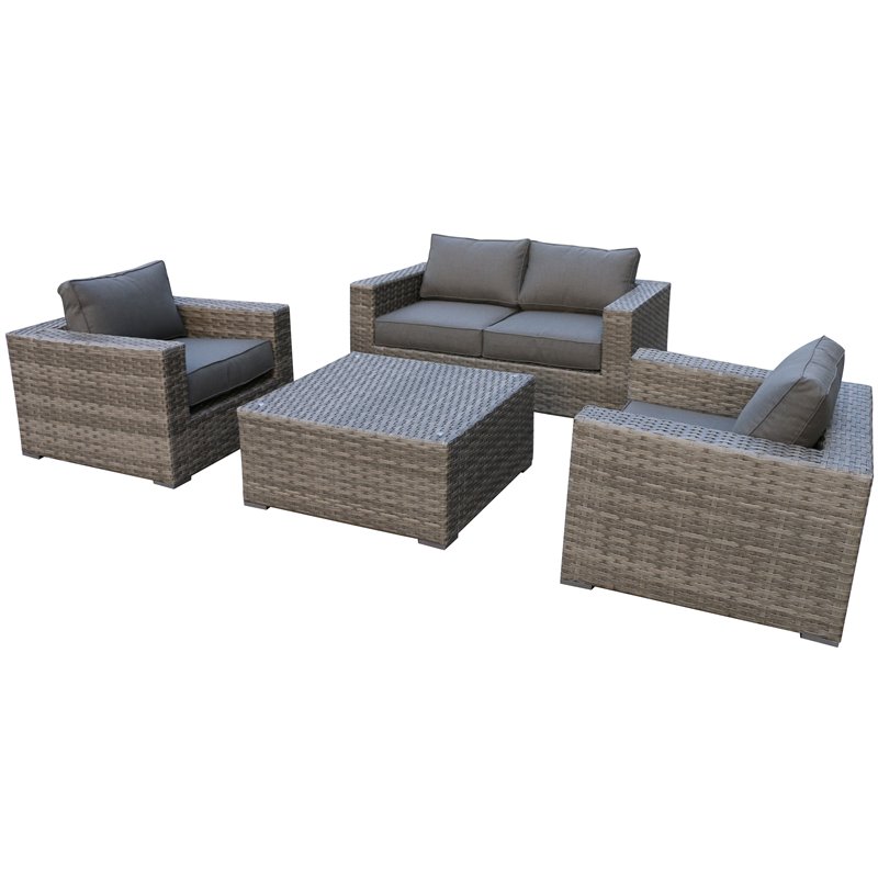 Bali Silver/Gray Two-Tone Wicker Loveseat Set in Charcoal Gray Cushion