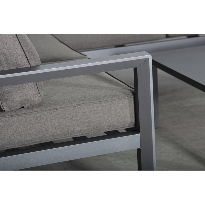 Cabo Aluminum Sofa Set with Gray Frame in Charcoal Cushion