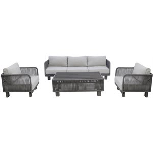 cancun aluminum sofa set with dark gray rope in silver cushion