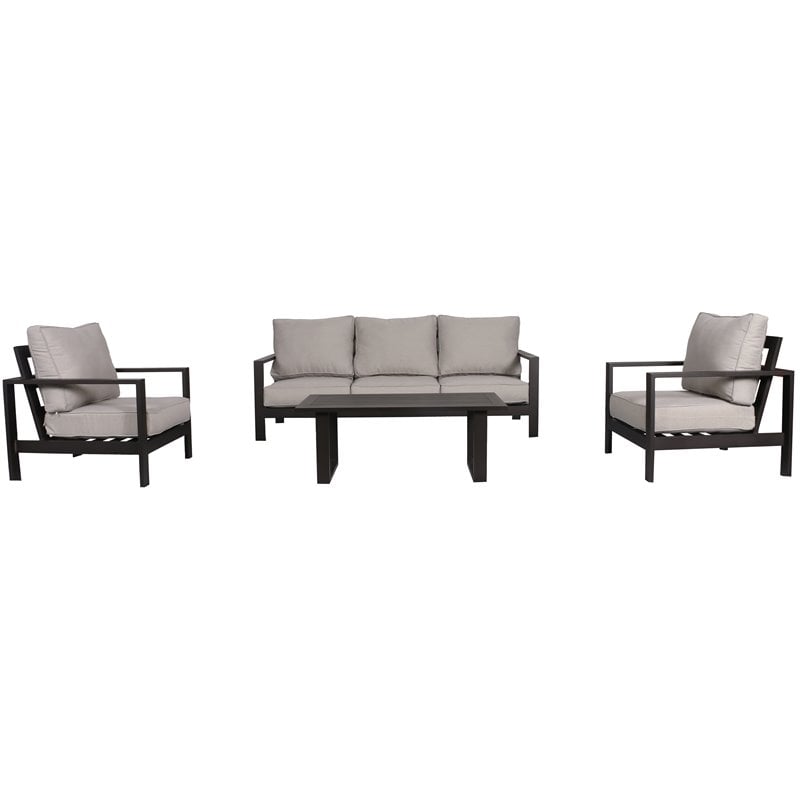 Atlantis Aluminum Frame Sofa and Club Chair Set in Brown/Silver Cushion