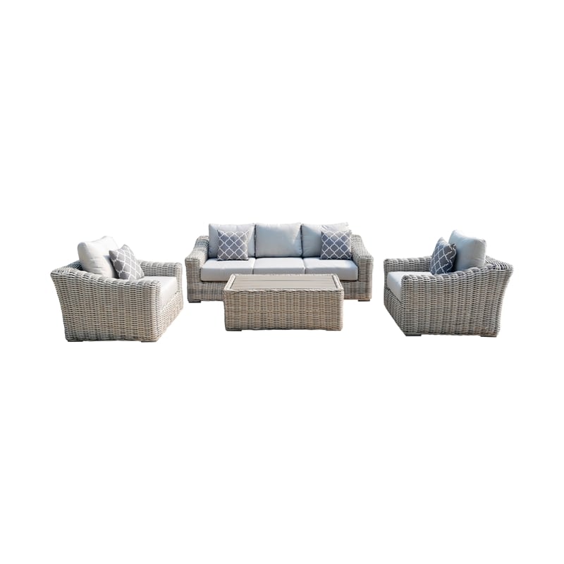Hawaii Three-Tone Wicker Gray/Off White/Beige Sofa Set in Silver Gray Cushion