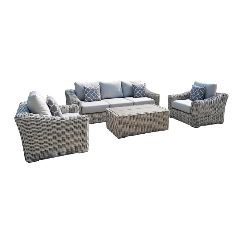 Hawaii Three-Tone Wicker Gray/Off White/Beige Sofa Set in Silver Gray Cushion