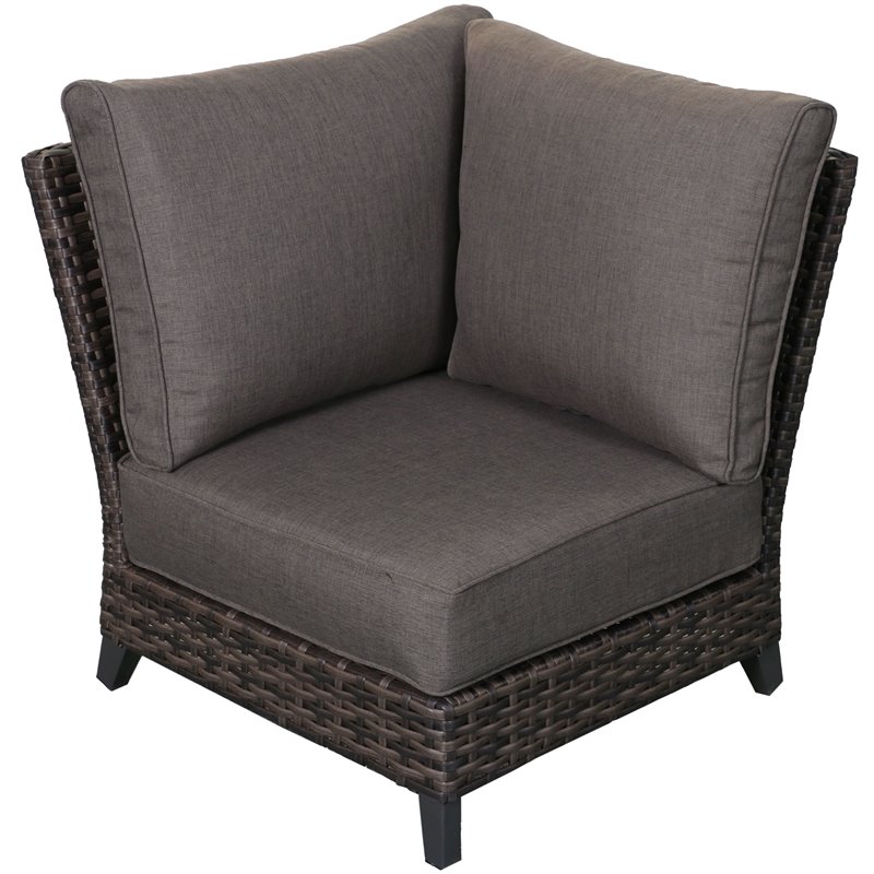 Barbados Two-Tone Dark Gray/Light Gray Wicker Corner in Charcoal Cushion