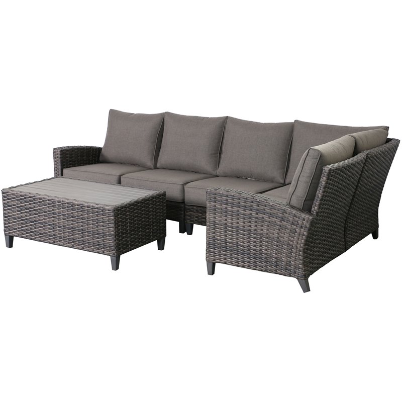 Barbados 5-PC Two-Tone Wicker Sectional Set in Charcoal Cushion