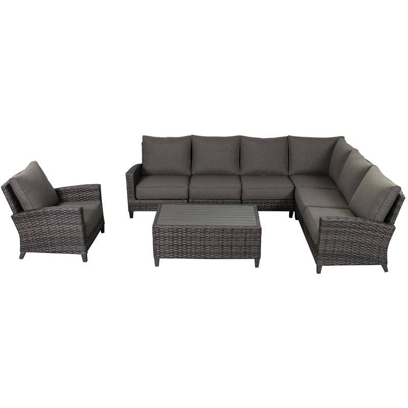 Barbados 6-PC Two-Tone Wicker Sectional Set with Club Chair in Charcoal Cushion