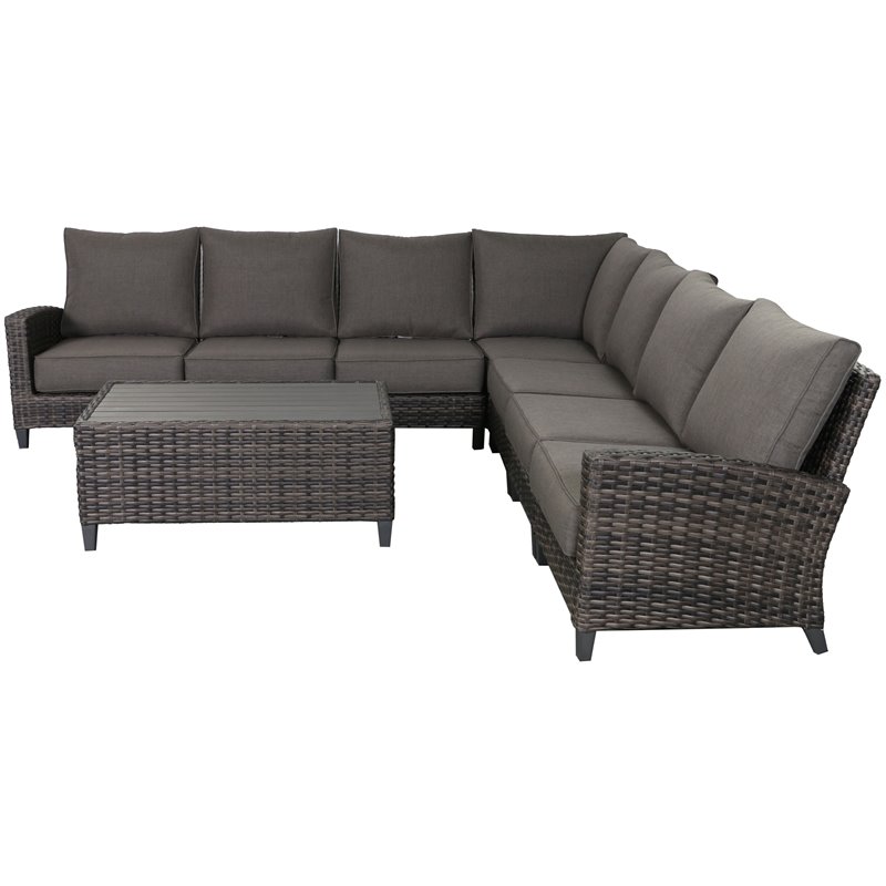 Barbados 7-PC Two-Tone Wicker Sectional Set with Coffee Table Charcoal Cushion