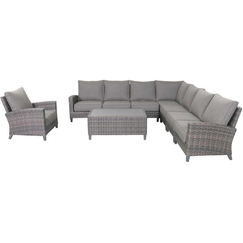 Barbados 7-PC Two-Tone Wicker Sectional Set with Club Chair in Charcoal Cushion