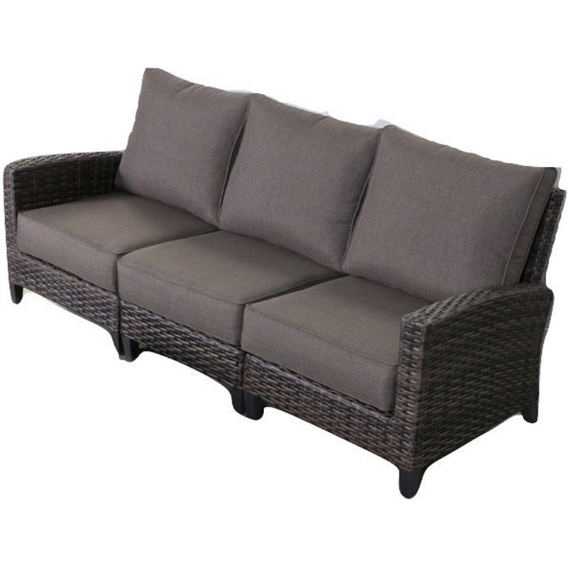 Barbados 3-PC Two-Tone Dark Gray/Light Gray Wicker Sofa in Charcoal Cushion