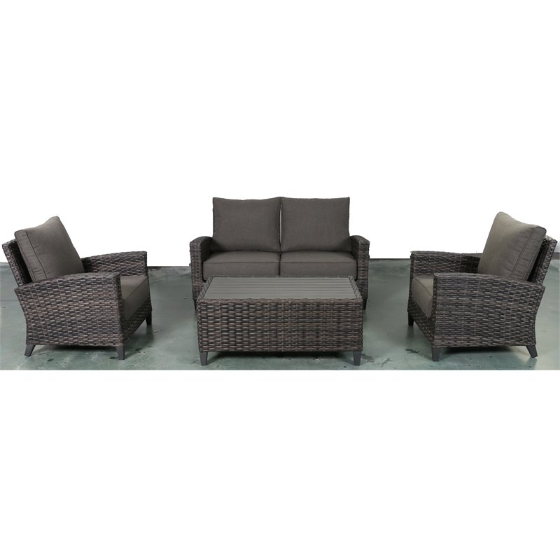 Barbados Two-Tone Dark Gray/Light Gray Wicker Loveseat Set in Charcoal Cushion