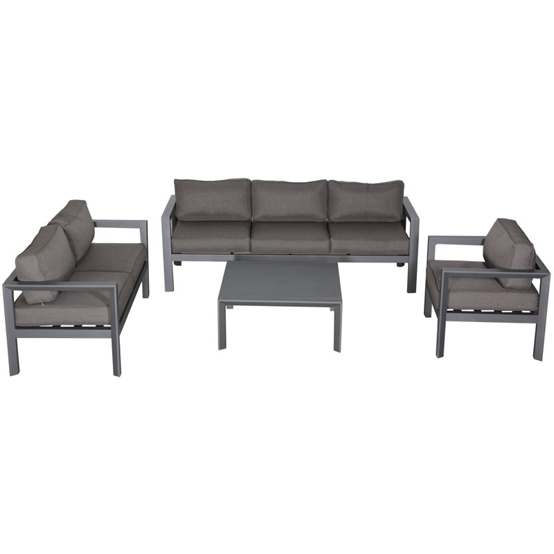 Cabo 4-PC Deep Seating Set Gray Aluminum Frame in Charcoal Cushion