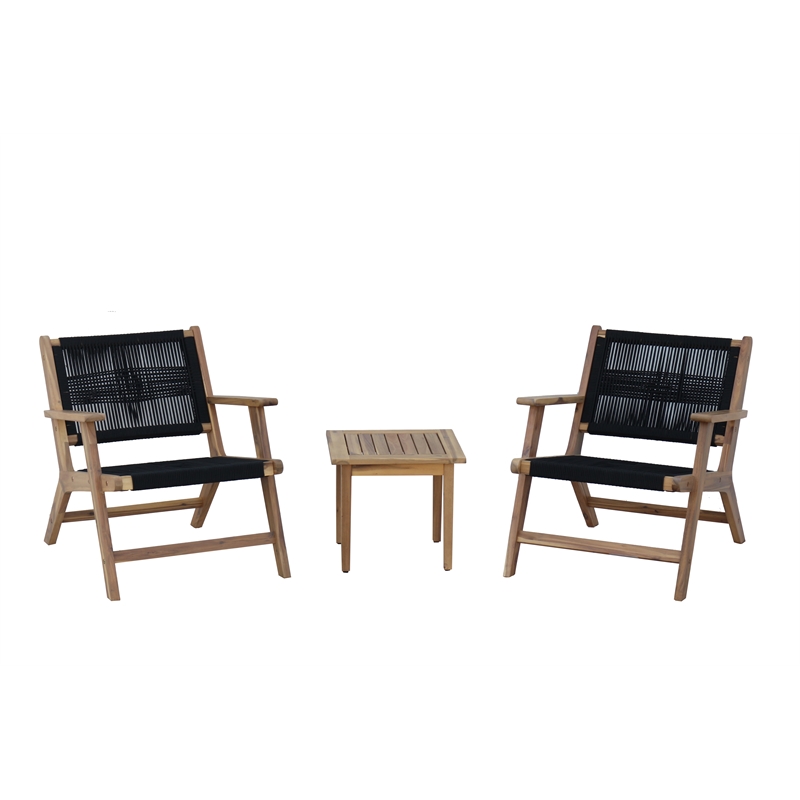Teva Furniture Tan Wood Venice Club Chair Seating Set with Black Rope Weave