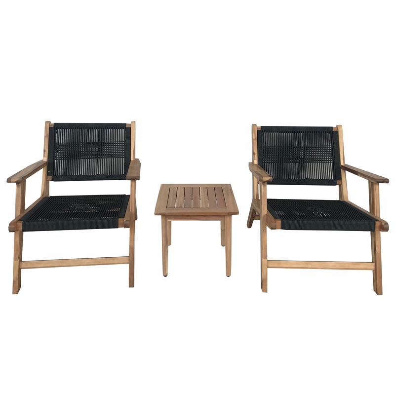 Teva Furniture Tan Wood Venice Club Chair Seating Set with Black Rope Weave