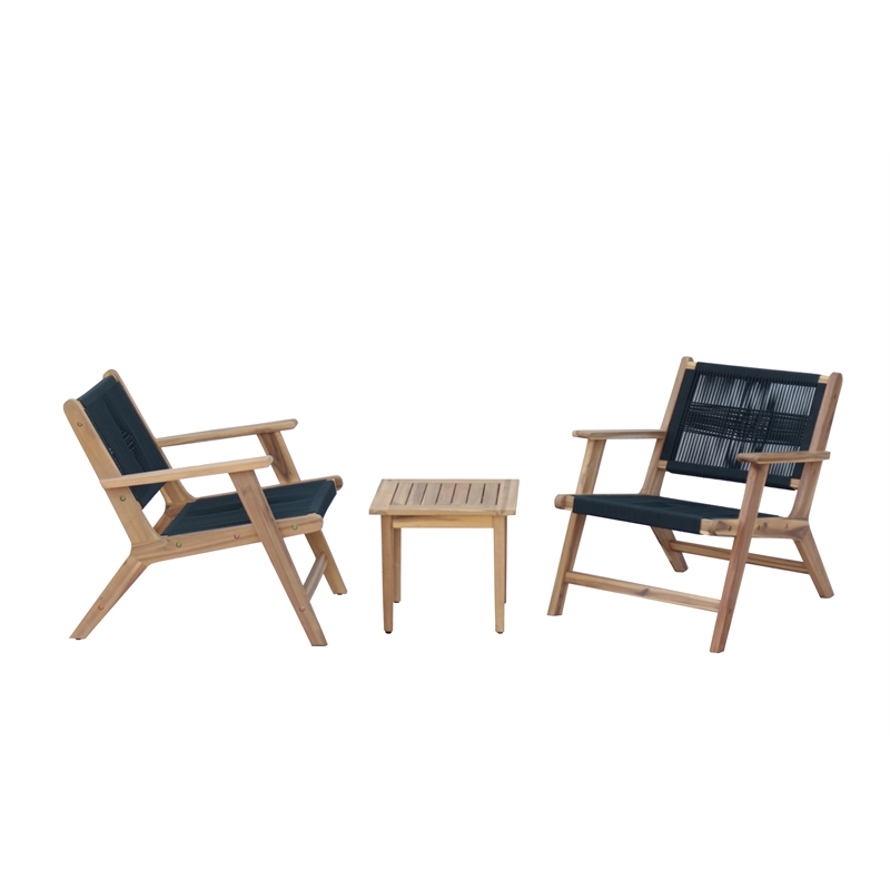Teva Furniture Wooden Venice Club Chair Seating Set with Dark Grey Rope Weave