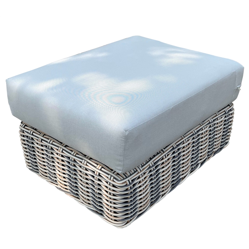 Hawaii Wicker/Rattan Gray Ottoman with Silver Gray Cushion