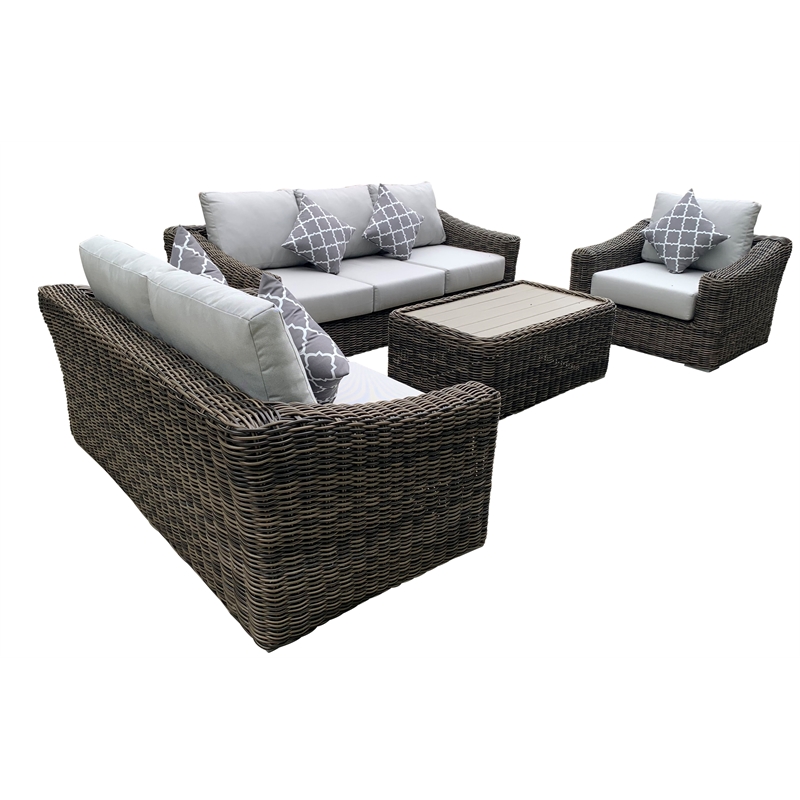 Teva Furniture Monterey Wicker / Rattan Seating Set with Cushion in Brown/Beige