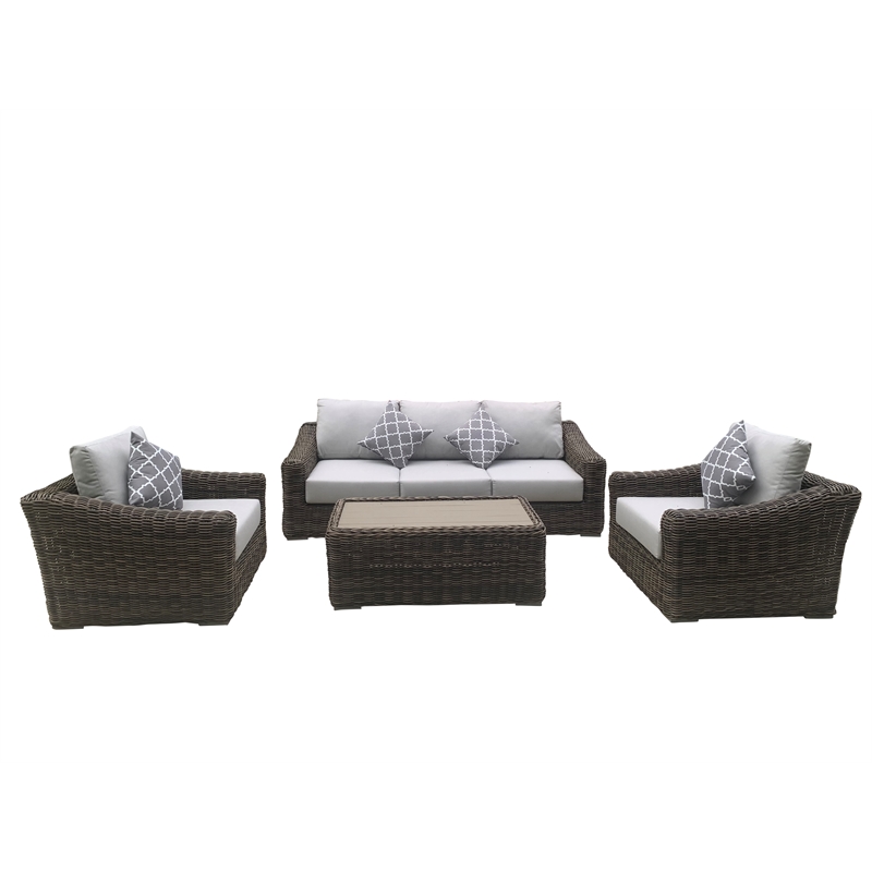 Teva Furniture Monterey Wicker / Rattan Sofa Set with Cushion in Brown/Beige