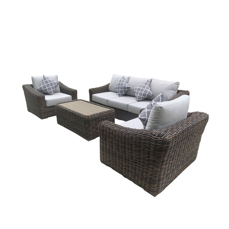 Teva Furniture Monterey Wicker / Rattan Sofa Set with Cushion in Brown/Beige